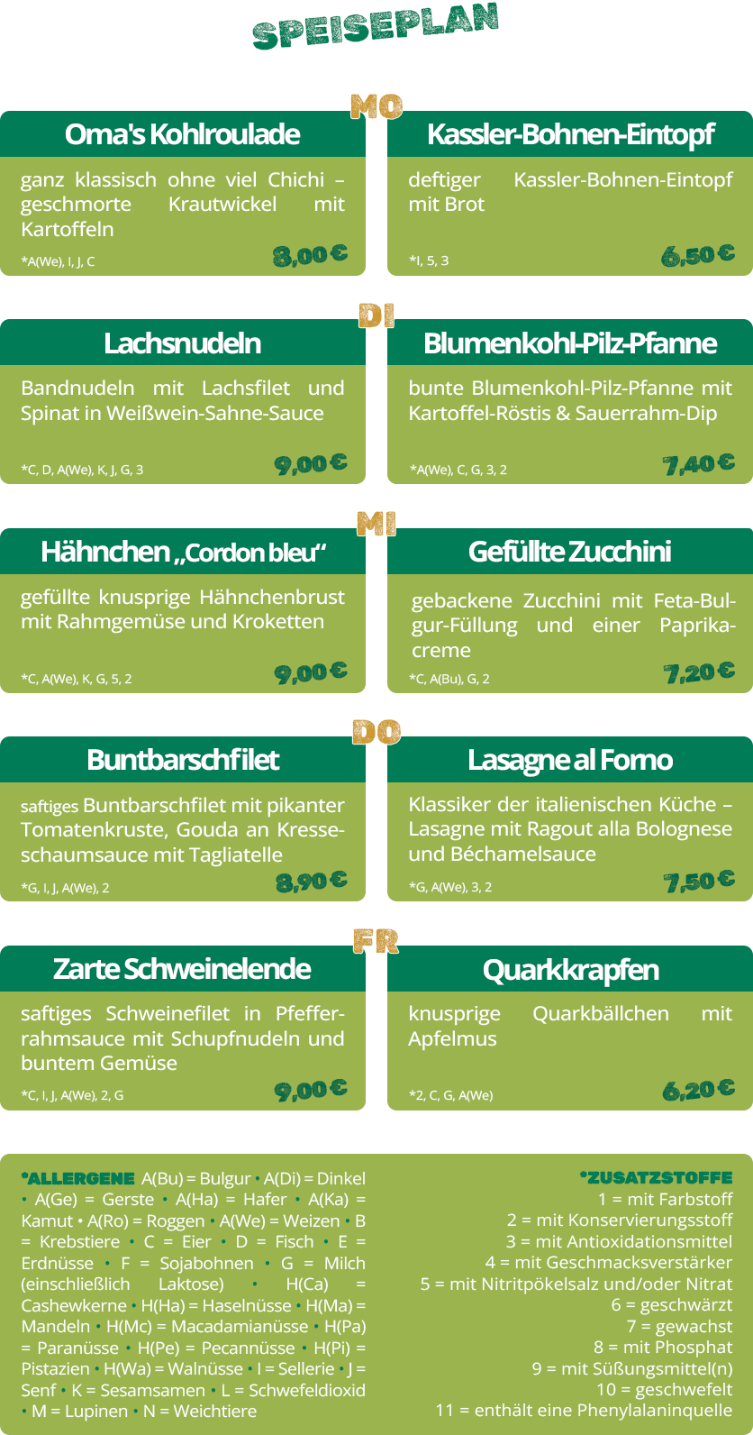 Speiseplan 10.08. - 14.08.2026