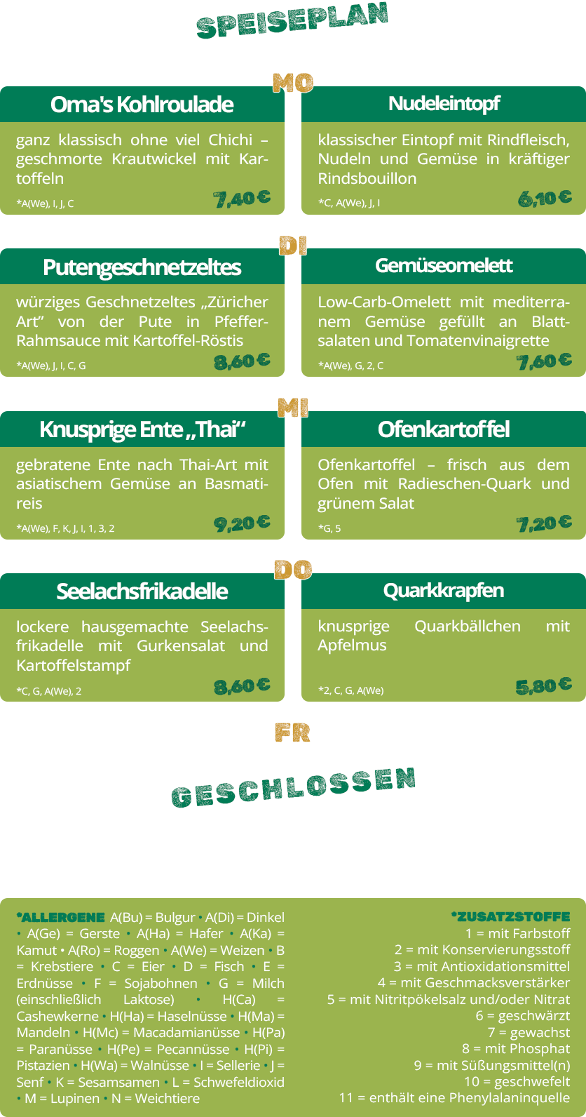 Speiseplan 18.08. - 22.08.2025