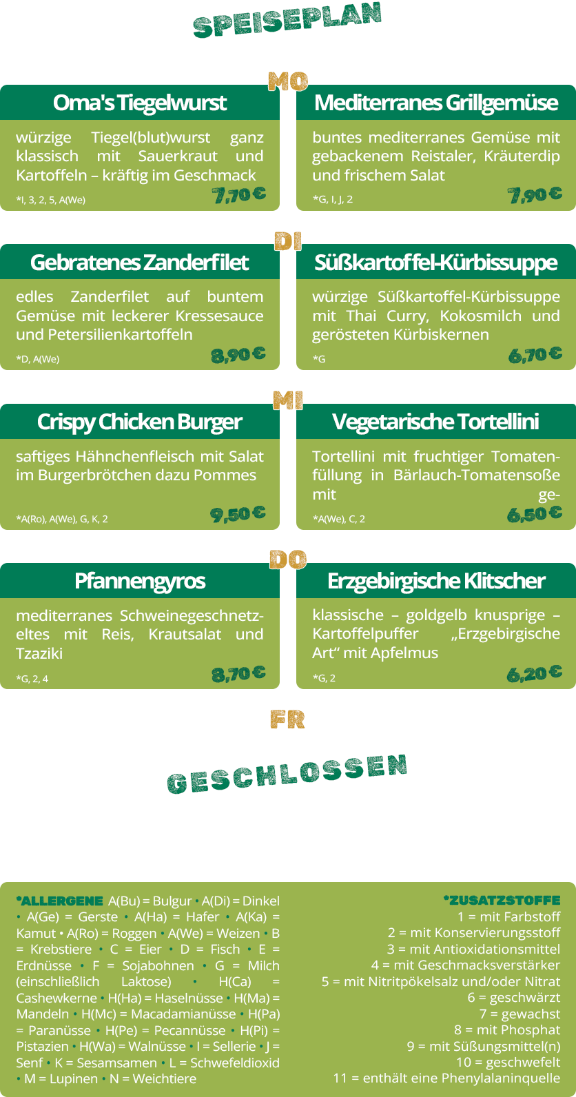 Speiseplan 29.09. - 03.10.2025